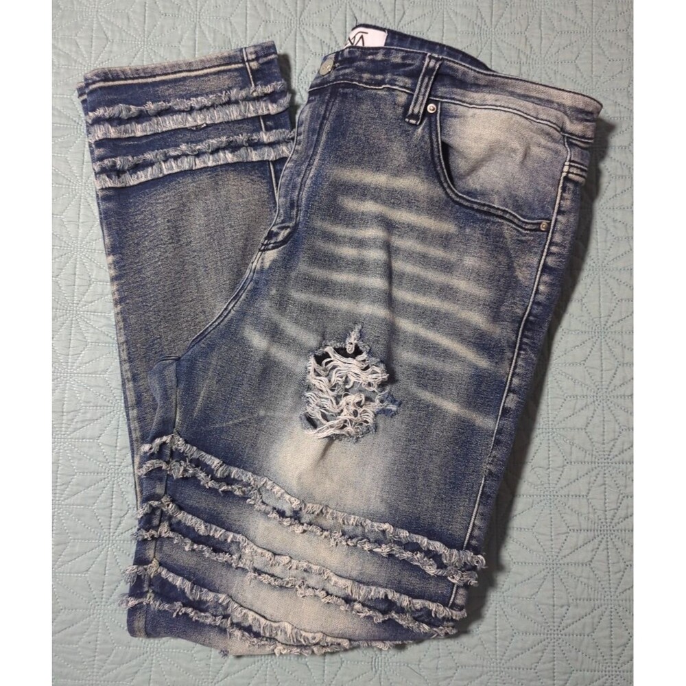 DNA Premium Wear Denim Men's 42 Distressed Whiskers Cargo Pocket Fray Streetwear